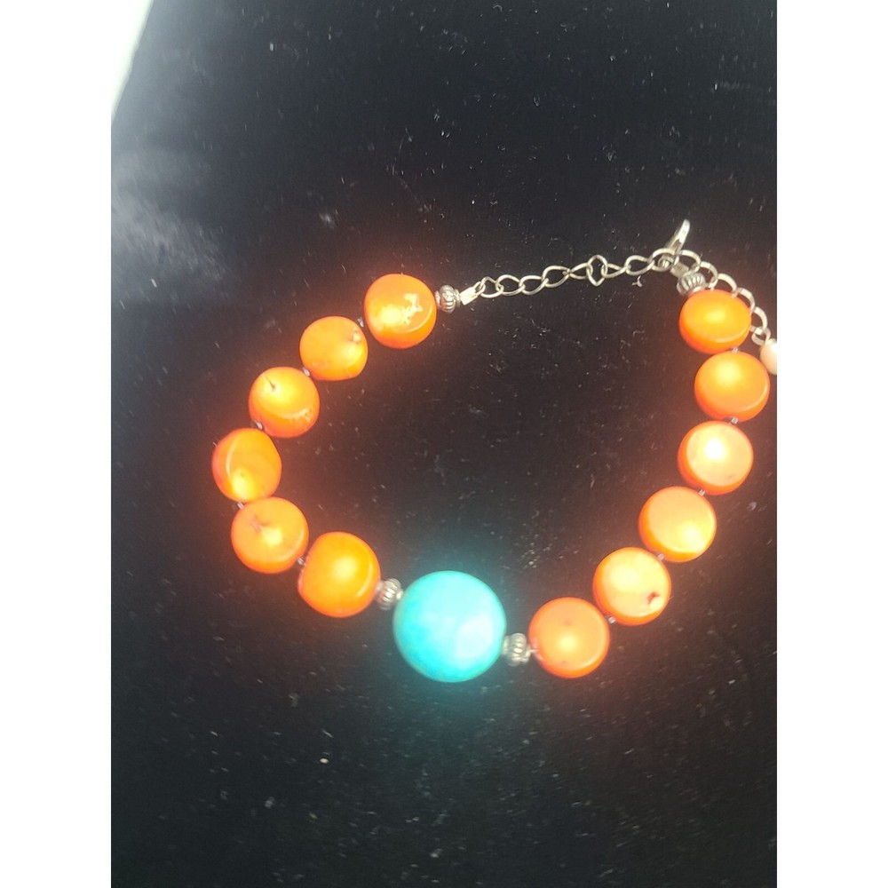 Handcrafted Coral & Turquoise Beaded Bracelet With Adjustable Chain