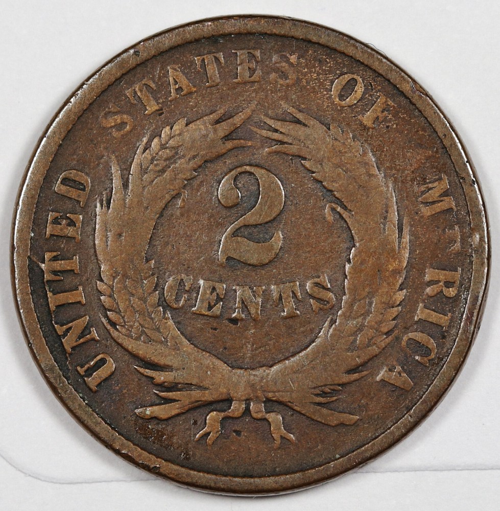 1865 2 Cent Piece. Error. Die Crack thru "UNITED" Reverse. 203260