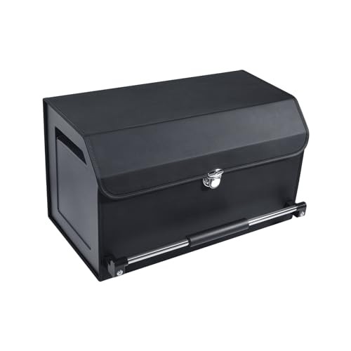 Car Trunk Organizer, Push-pull Handle, Leather Collapsible 2 Large Black