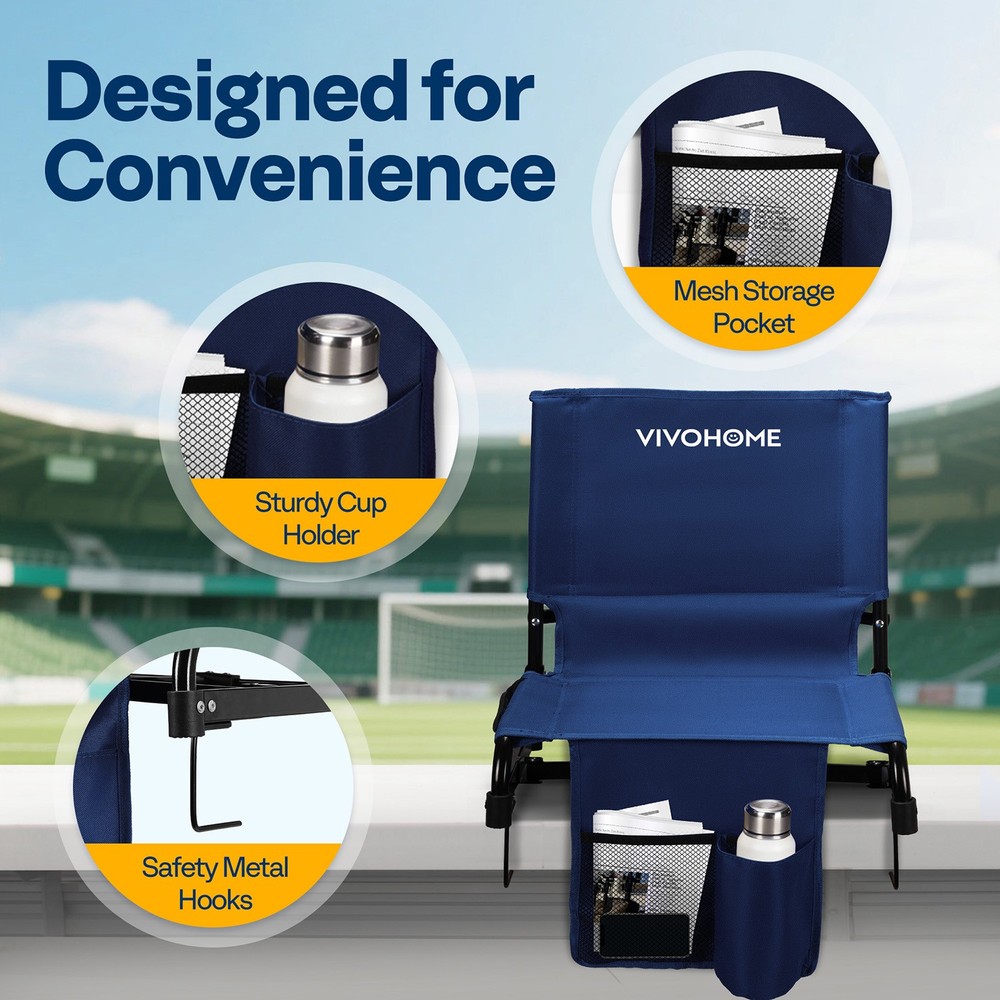 2 Pack Folding Stadium Seats w/ Back Support Portable Bleacher Chairs Cup Holder