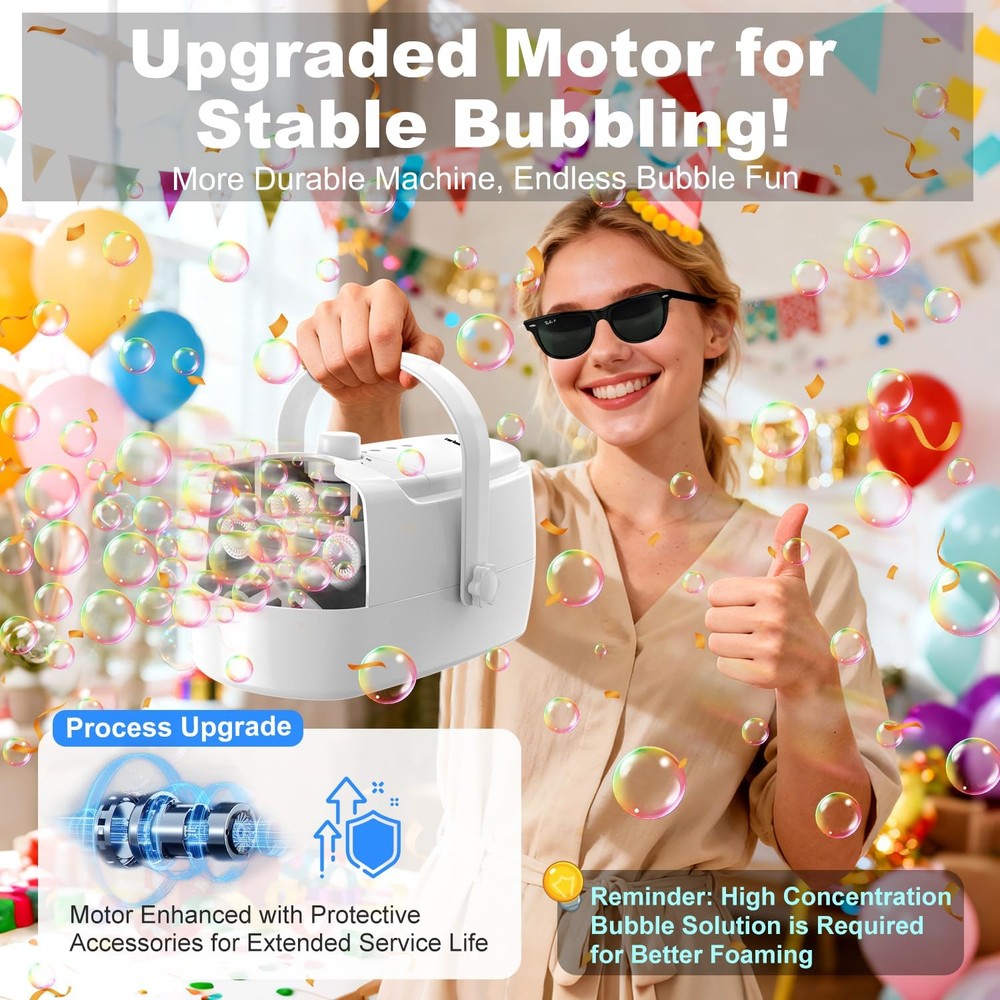 Bubble Machine Durable Automatic Bubble Blower, 18000+ Big Bubbles Per Minute...