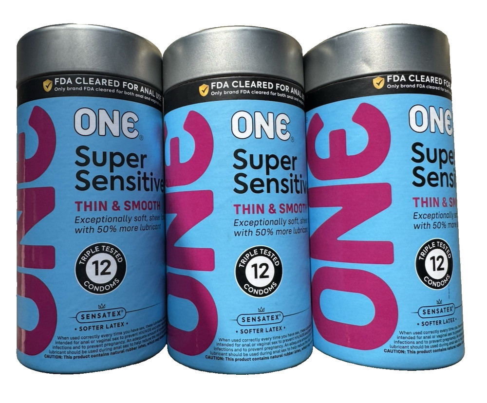 3x ONE Super Sensitive Lubricated Condoms Thin & Smooth - 3x 12 Count - Ex: 8/27