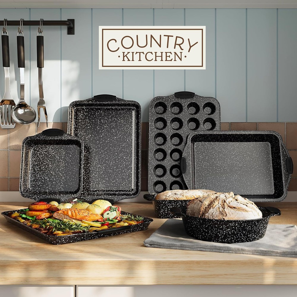 Nonstick Stackable Bakeware Set Durable Easy Release Baking Set Black 10 Pcs