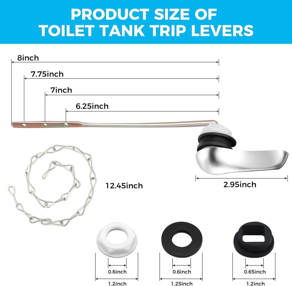 2 Pack Toilet Flush Handle Kit Universal Front Mount Lever Chrome Anti Rust Rod