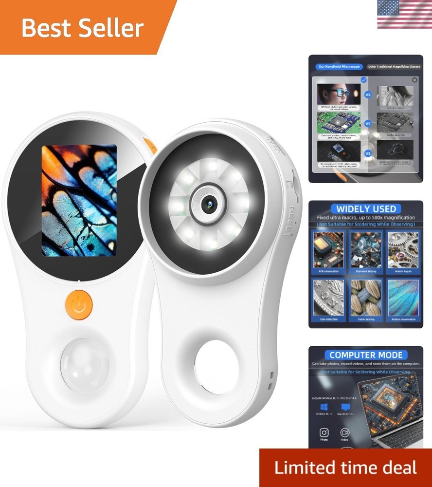 Portable 500x Digital Microscope with 2.0'' IPS Screen & LED Light - USB Ready