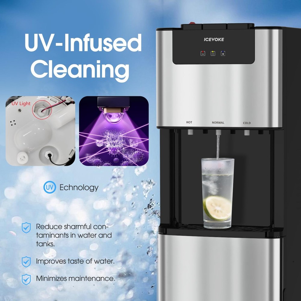 Self-Cleaning Bottom Loading Water Cooler Dispenser, 3 Temperature Settings -...