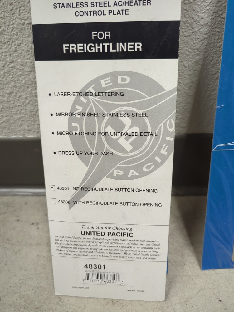 48301 UPI FREIGHTLINER STAINLESS A/C CONTROL PLATE