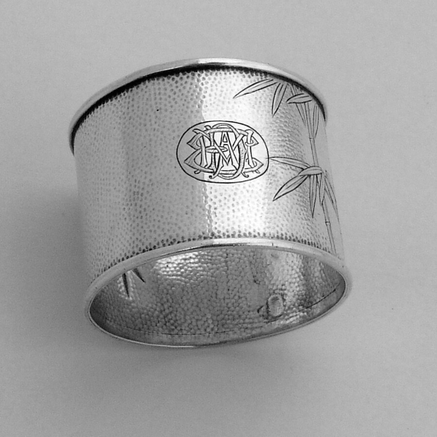 Bamboo Design Napkin Ring Hammered Sterling Silver Mono ADME