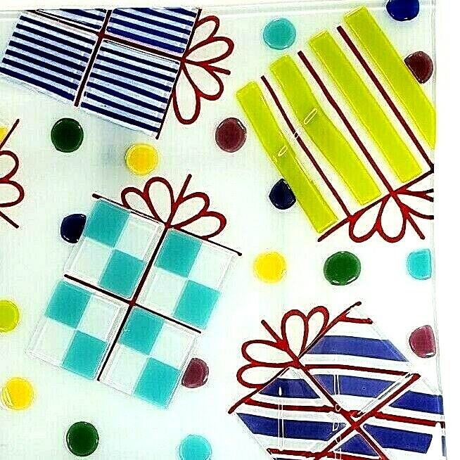 Fused Glass Square Celebration Serving Platter
