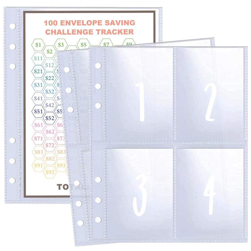 25 Pcs 4 Pocket 100 Envelopes Money Saving Challenge A5 Binder/ Pre- Print