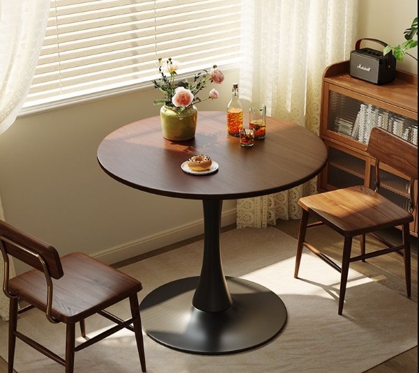 Walnut Round Table, Modern Dining Table, Dining Table, MDF Top and Steel Base