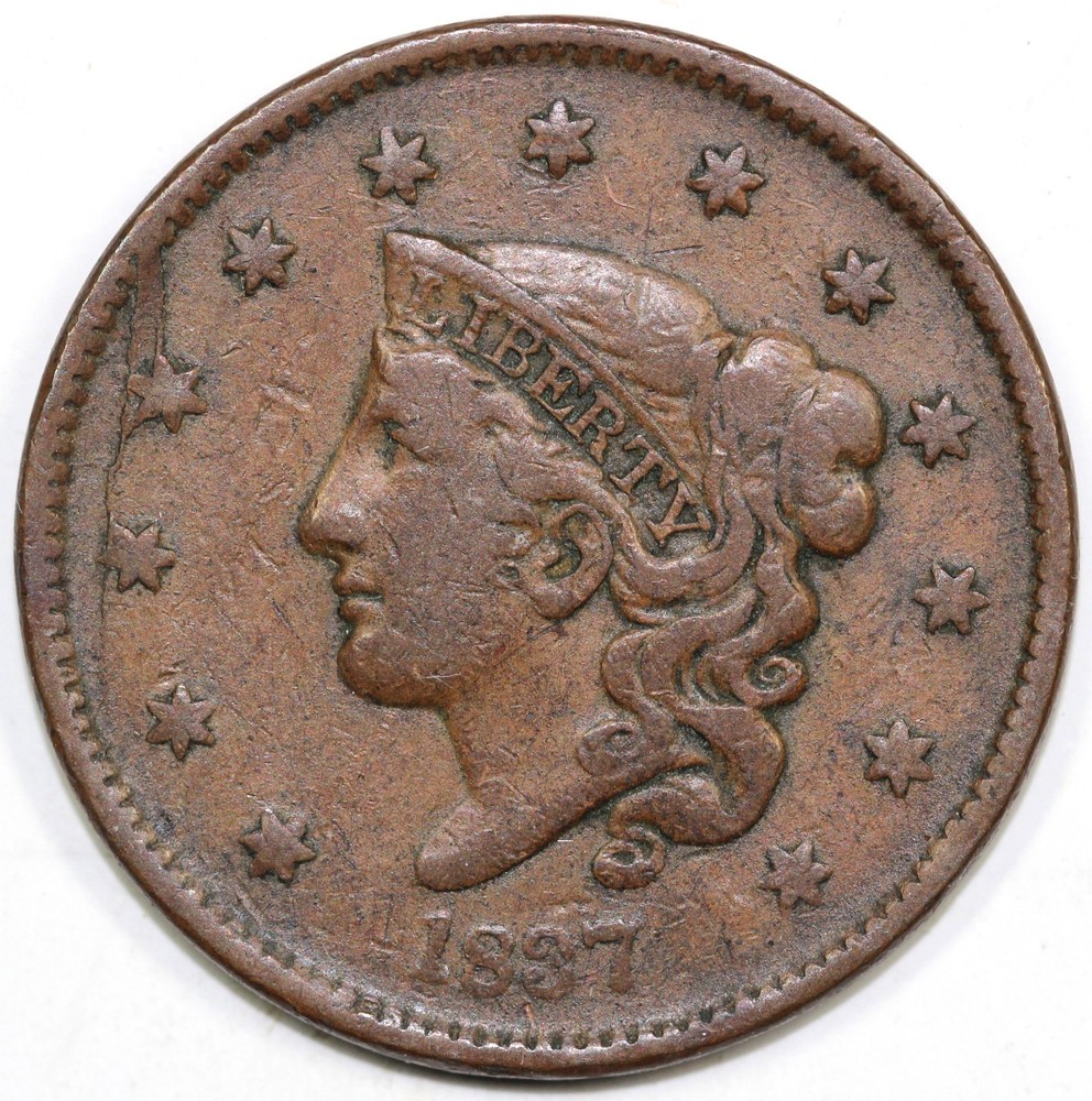 1837 1c N-2 Coronet or Matron Head Large Cent