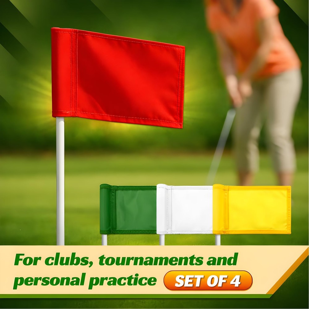 Set of 4 Single Sided 8x6 Inches Solid Golf Polyester Flag - Mini Putting Gre...