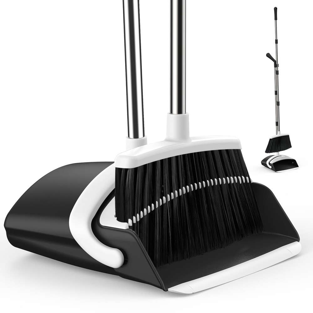 Broom and Dustpan Set for Home, 51-in Long Adjustable Handle Angle Broom and ...