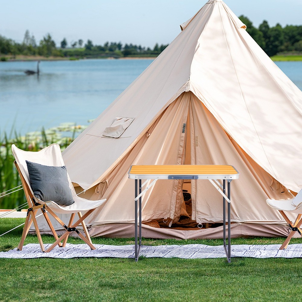 2.3ft Aluminum Camping Folding Table wood grain color