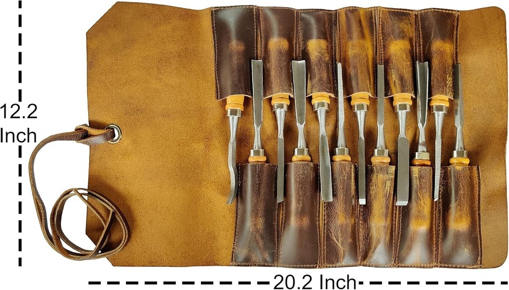 12 Pocket Leather Tool Roll for Mechanics - Compact & Durable Tool Storage.