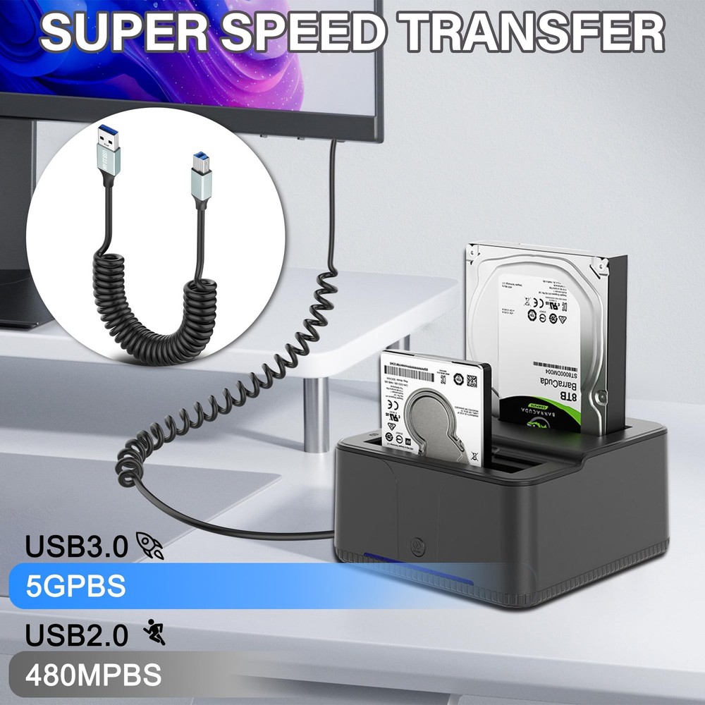 Coiled USB A to USB B 3.0 Cable Type A to Type B Printer USB Cable 5Gbps USB ...