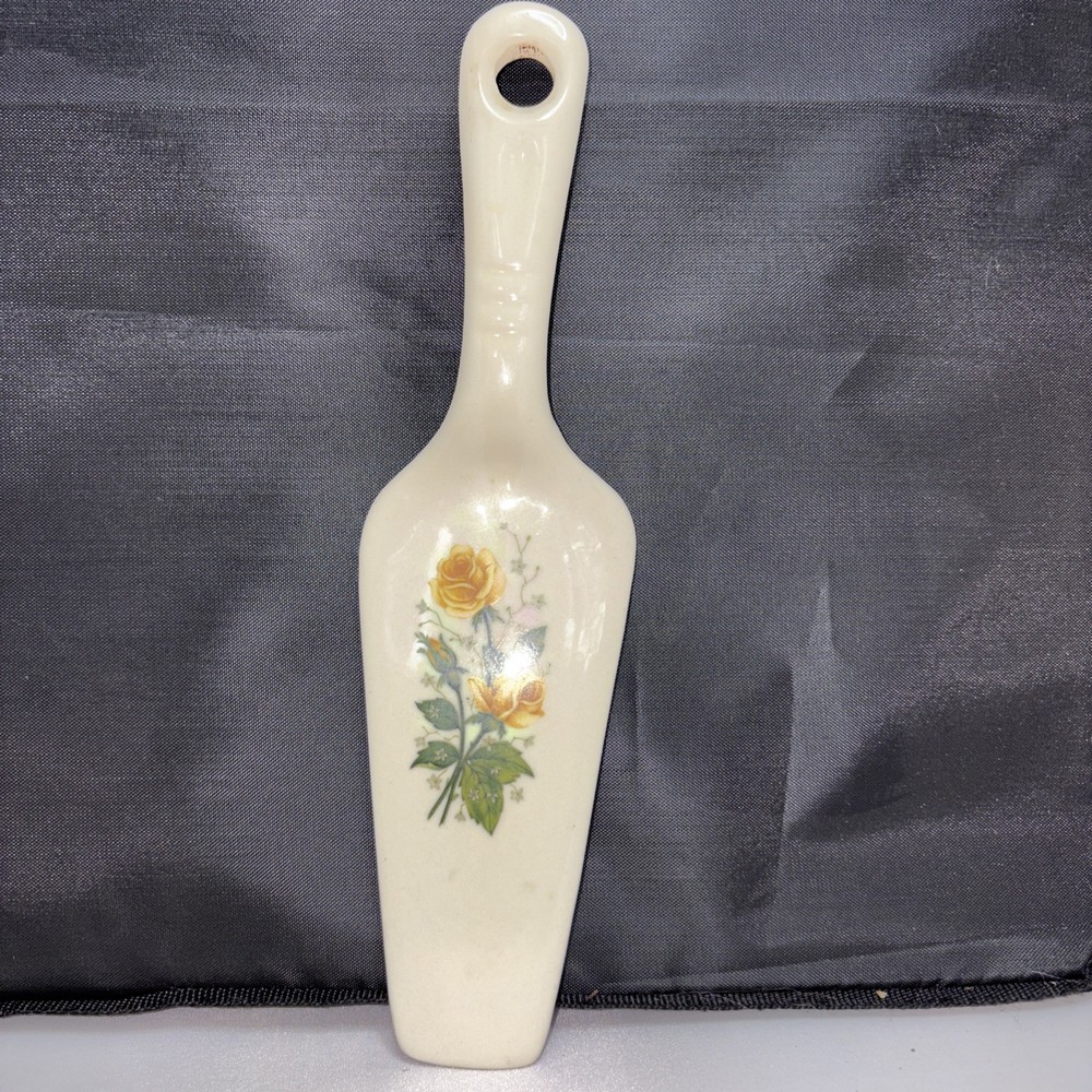 Vintage Decorative Porcelain Cake Server Cutter yellow rose patterned