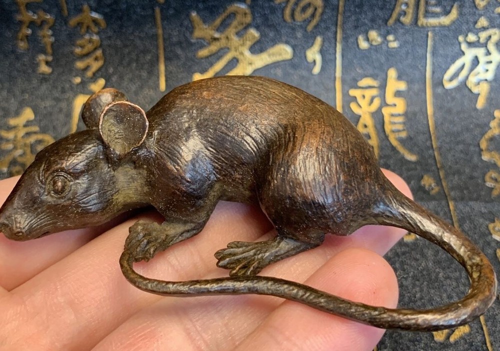 collectable bronze handmade mouse Figure statue netsuke table decoration