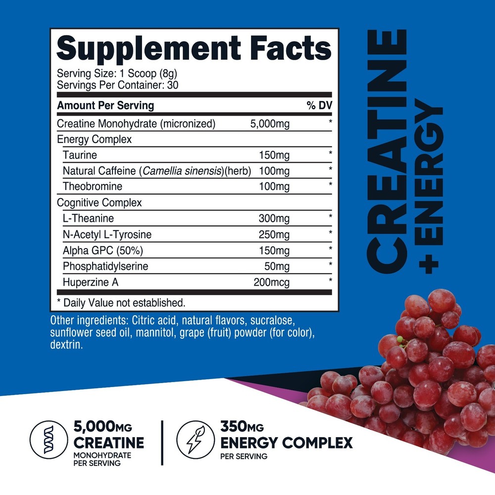 Nutricost Creatine + Energy 30 Servings (Grape Flavored)
