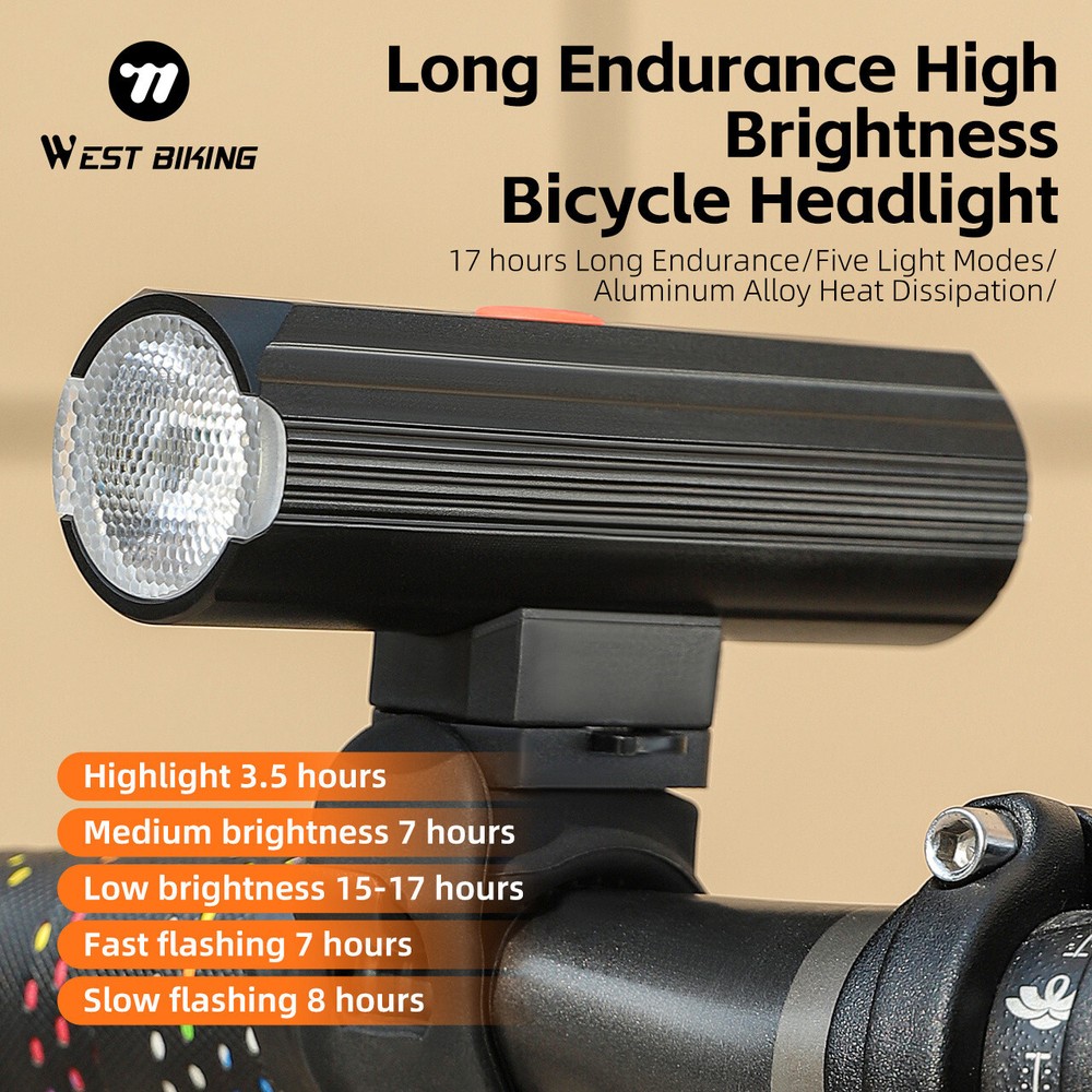 Bicycle Light Battery Indicator Type-C Waterproof Cycling Light Headlight 450LM