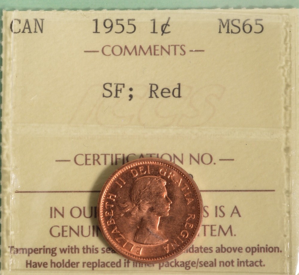 1955 Canada Penny  -  Graded - ICCS MS65 RED