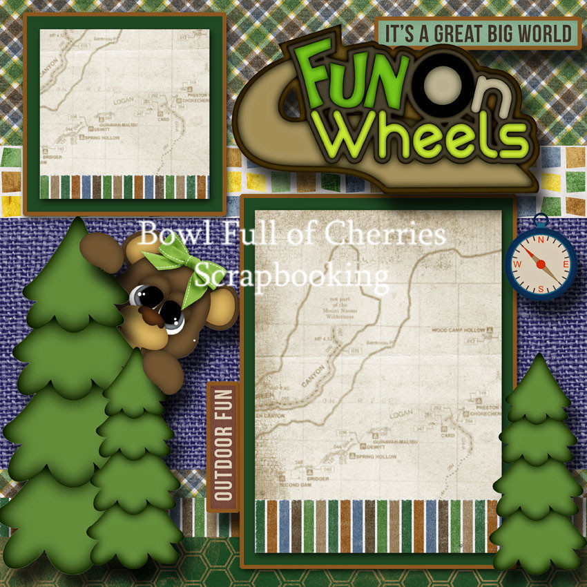 FUN ON WHEELS ~ RV 2 premade scrapbook pages paper piecing camping layout CHERRY