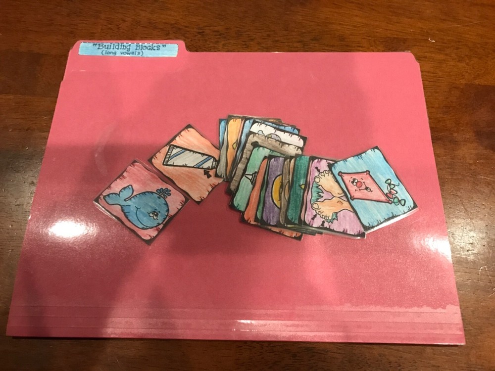 building Blocks, long Vowels 1-4grades language arts file folder game