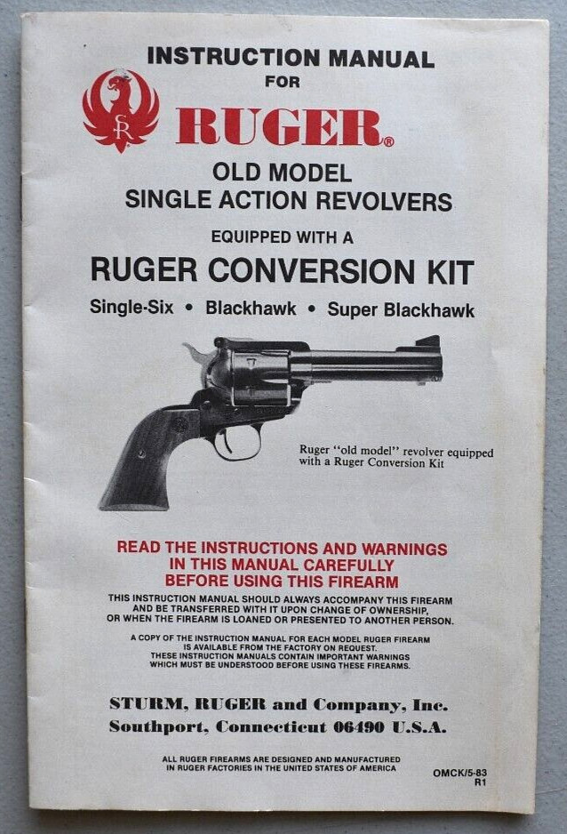 RUGER Old Model Single Six Blackhawk Super Blackhawk Conversion Kit Manual 1983