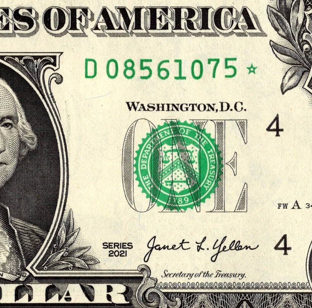 2021 D Star Note One Dollar Bill Regular Run Pack Note D08561075*