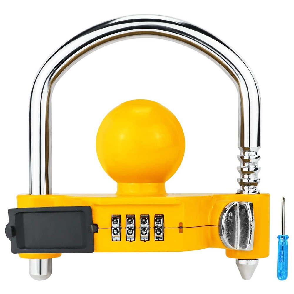 Funmit Trailer Lock Universal Hitch with key combination, Yellow