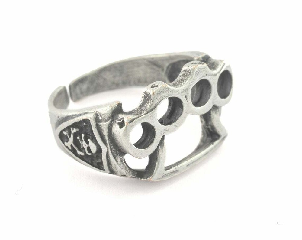Ring Punch Adjustable Statement Antique Silver Brass 9US  Biker