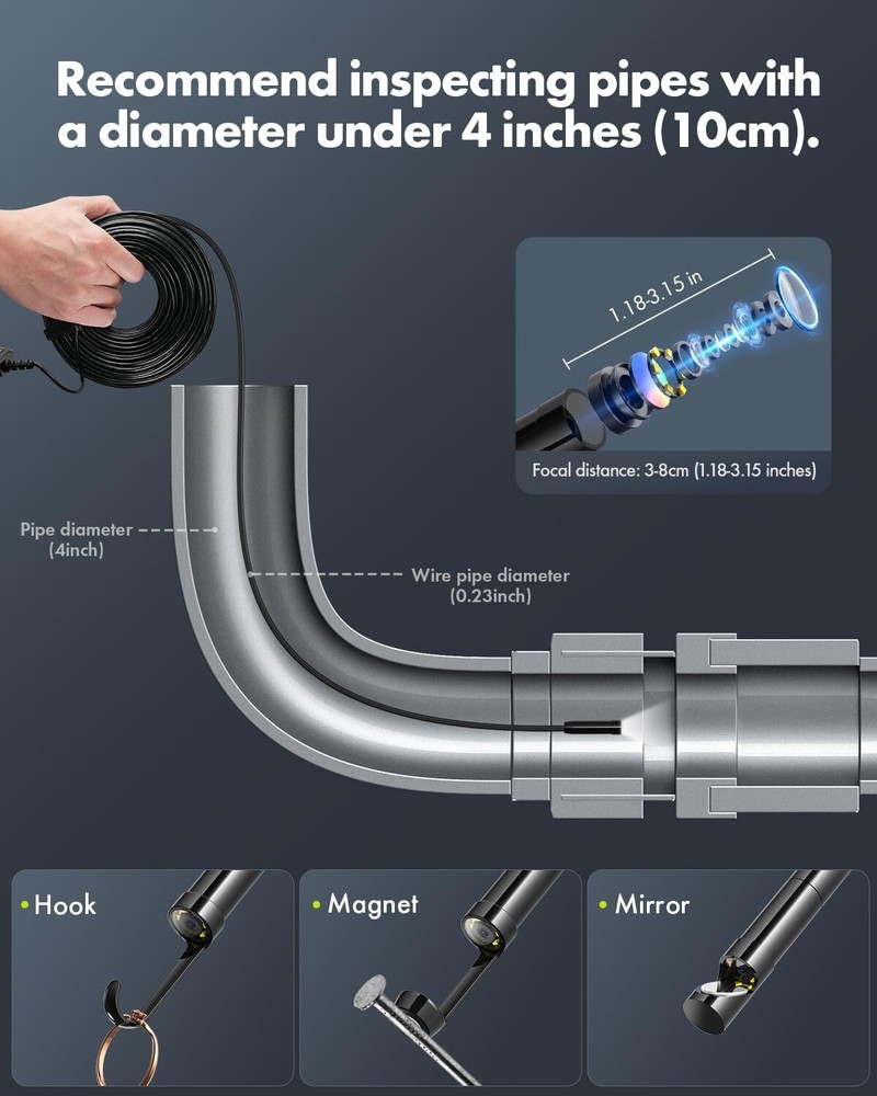 Borescope Inspection Camera Industrial Endoscope for Pipe, Engine 33 FT(10M)