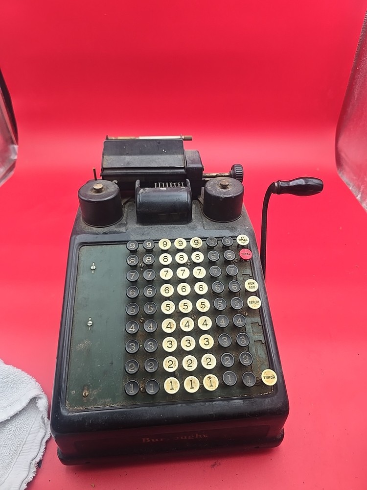 Burroughs Portable Adding Machine Hand Crank Antique 8 Column