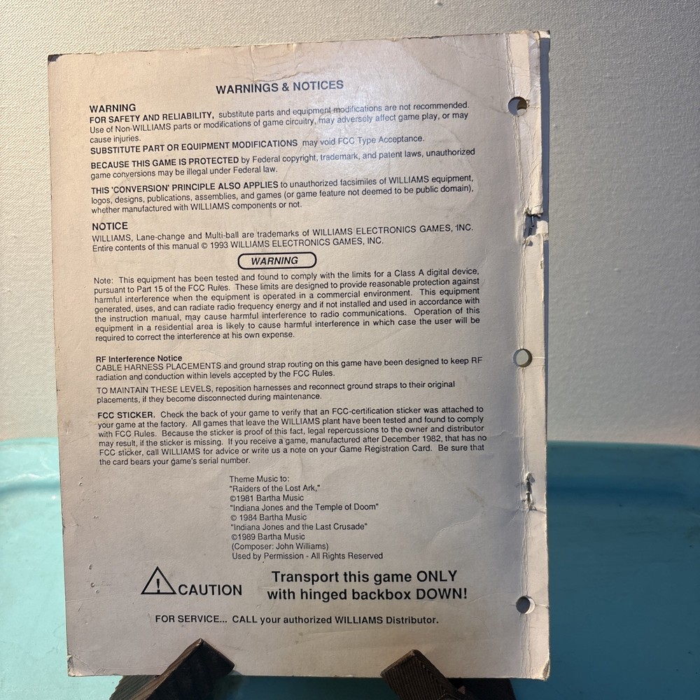Indiana Jones Pinball Manual