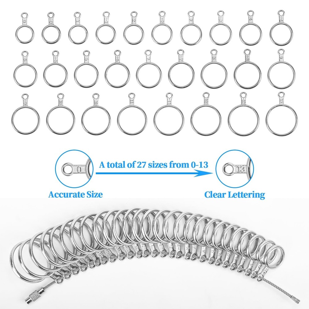 Auckyeer Ring Sizer Measuring Tool 27 Pcs, Sizing Kit metallic color