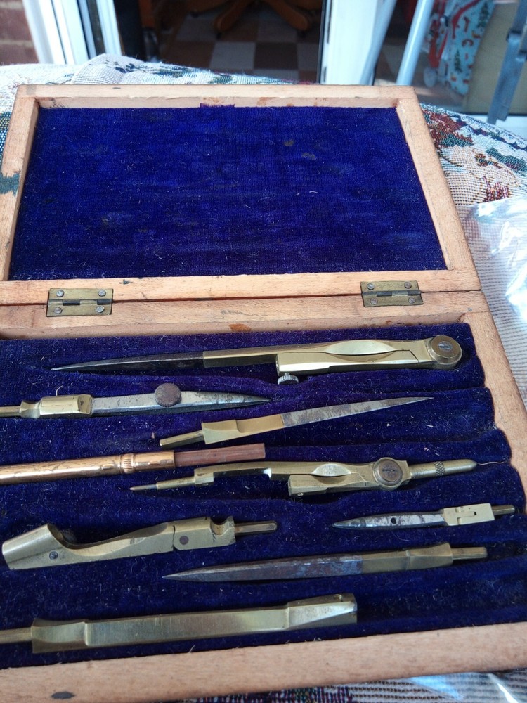 Antique Drawing Instrument Set Architect's Technical Drawing Box child size