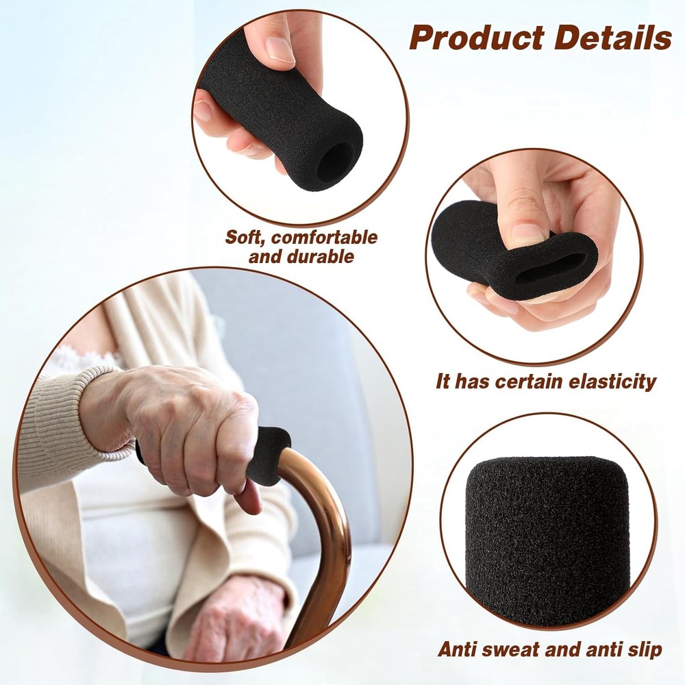 4 Pack Cane Grips - Black Foam Offset Handle Replacement for Seniors