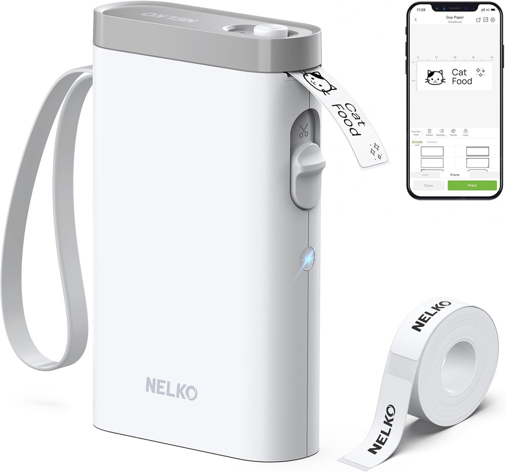 Label Maker Machine with Tape, Bluetooth Wireless Mini School Office Home, White