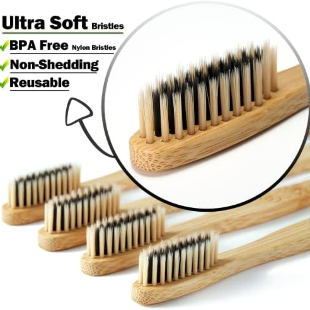 10 Pack Bamboo Toothbrush Soft/Medium Charcoal Bristles Eco Friendly Biodegradab