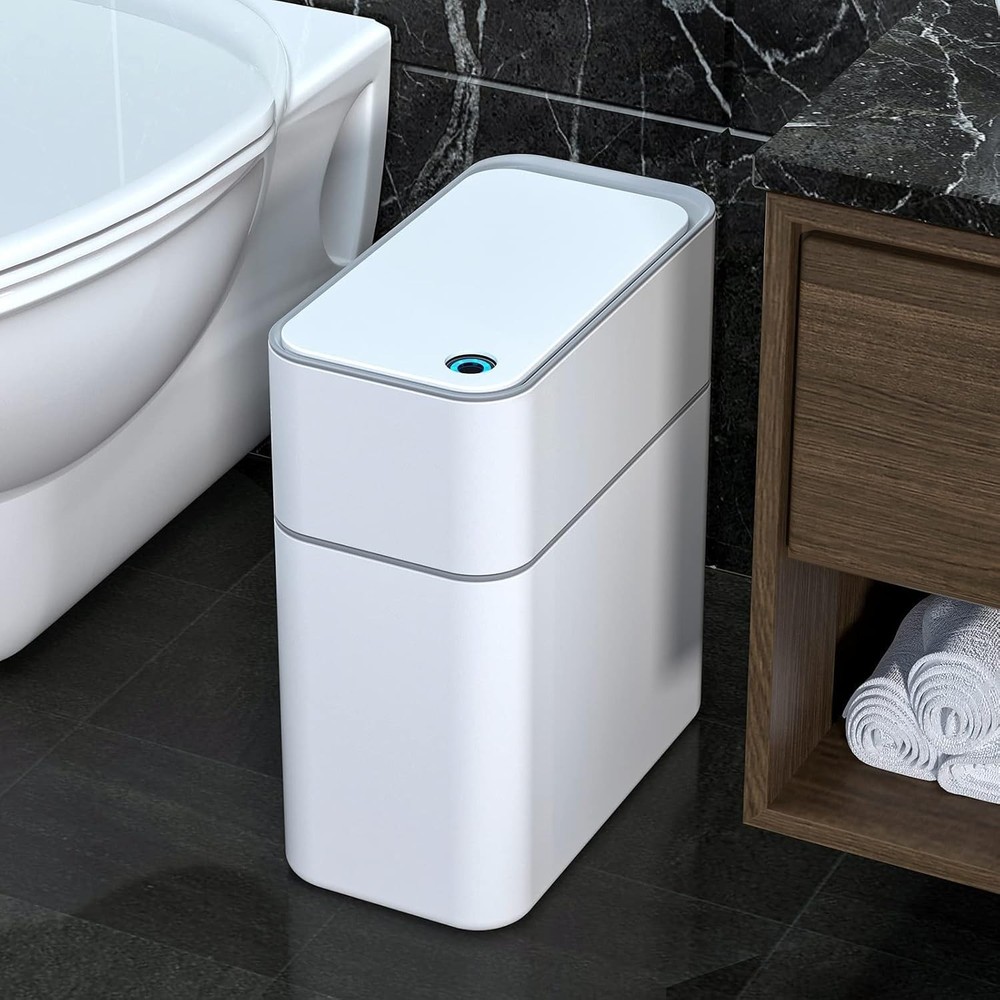 MOPALL Small Bathroom Trash Cans with Lids,Motion Sensor Bathroom Trash Can,N...