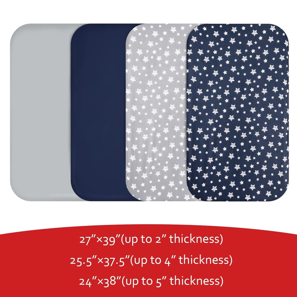 Pack and Play Sheets Boys, 4 Pack Mini Crib Sheets, Stretchy Pack and Play