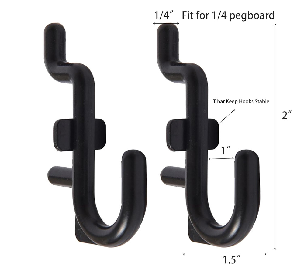 200 Pack J-Shaped Pegboard Hooks, 1/4" Anti-Rust Plastic Hooks for Garage, Craft