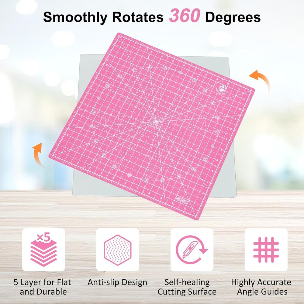 12"x12" Rotating Cutting Mat, Self Healing Mat with 360-Degree