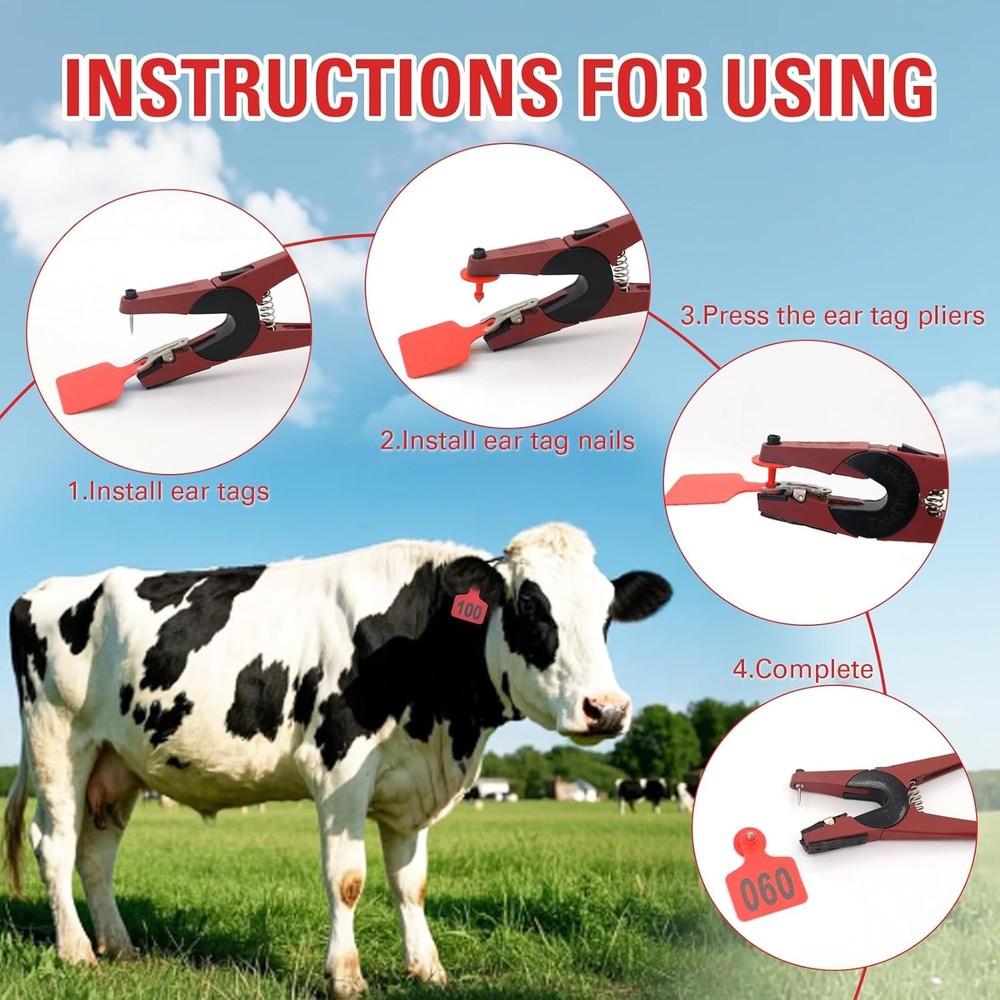 Red Cow Ear Tags 001 100 Number Applicator Kit
