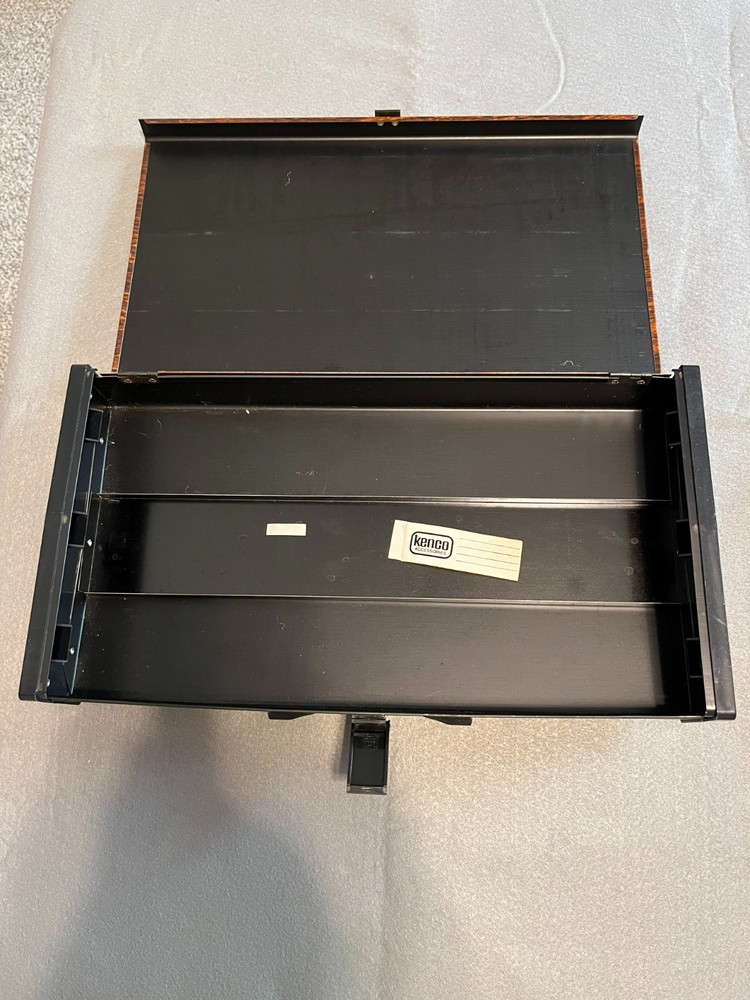 Vintage KENCO Metal Slide Cube Storage Box, missing handle