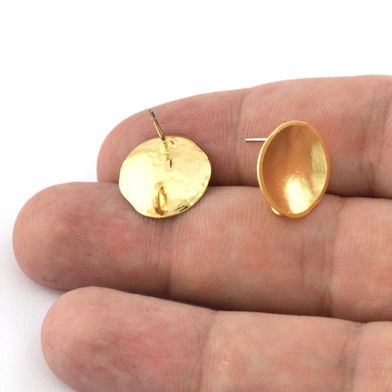 1 pair Round Disc Earring Stud Posts with Loop , Shiny Gold Plated Brass ,5392