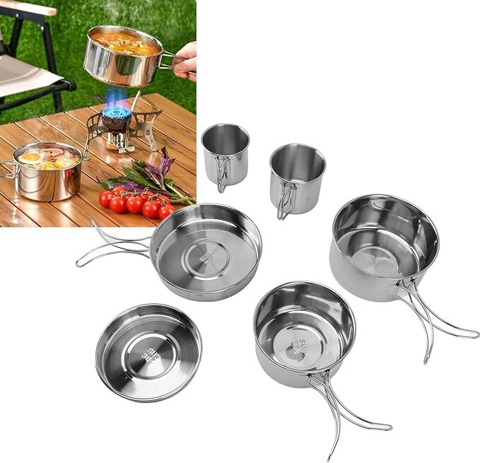 6-piece Stainless Steel Standard Camping Cookware