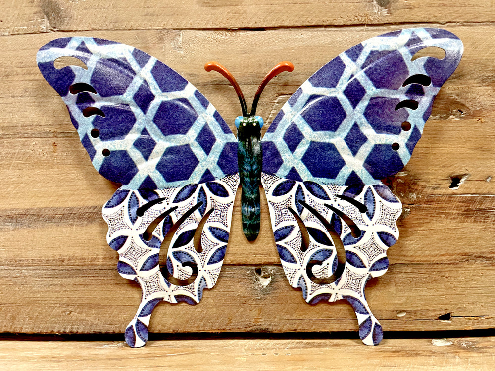 Butterfly Metal Wall Decor 10" x 7" Blue