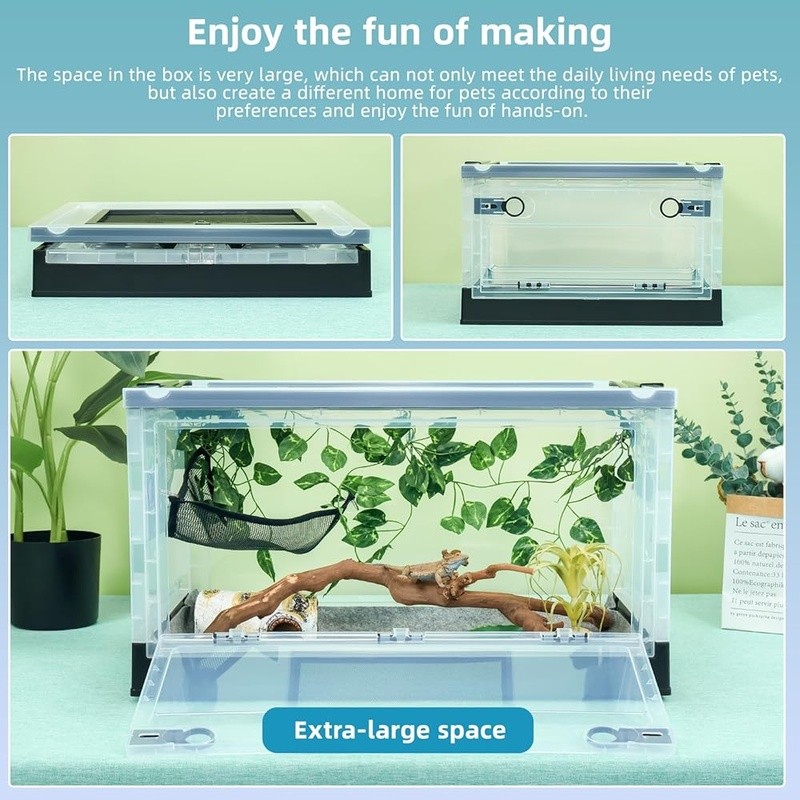 Portable Foldable Reptile Habitat Clear Observation Ventilation Lockable Design
